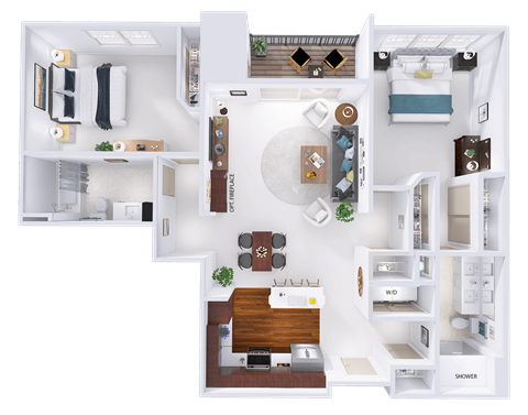 Floor plan for 2 beds, 2 baths, 1204 sqft